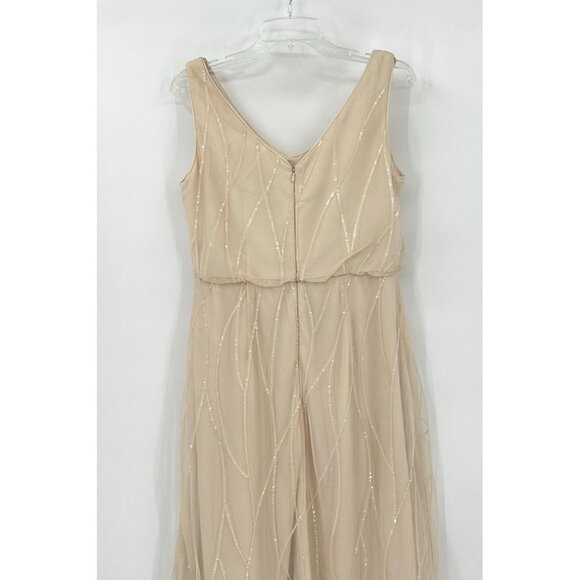 BILL LEVKOFF formal dress gown tulle sequins sleeveless full length champagne 12 - Picture 7 of 9